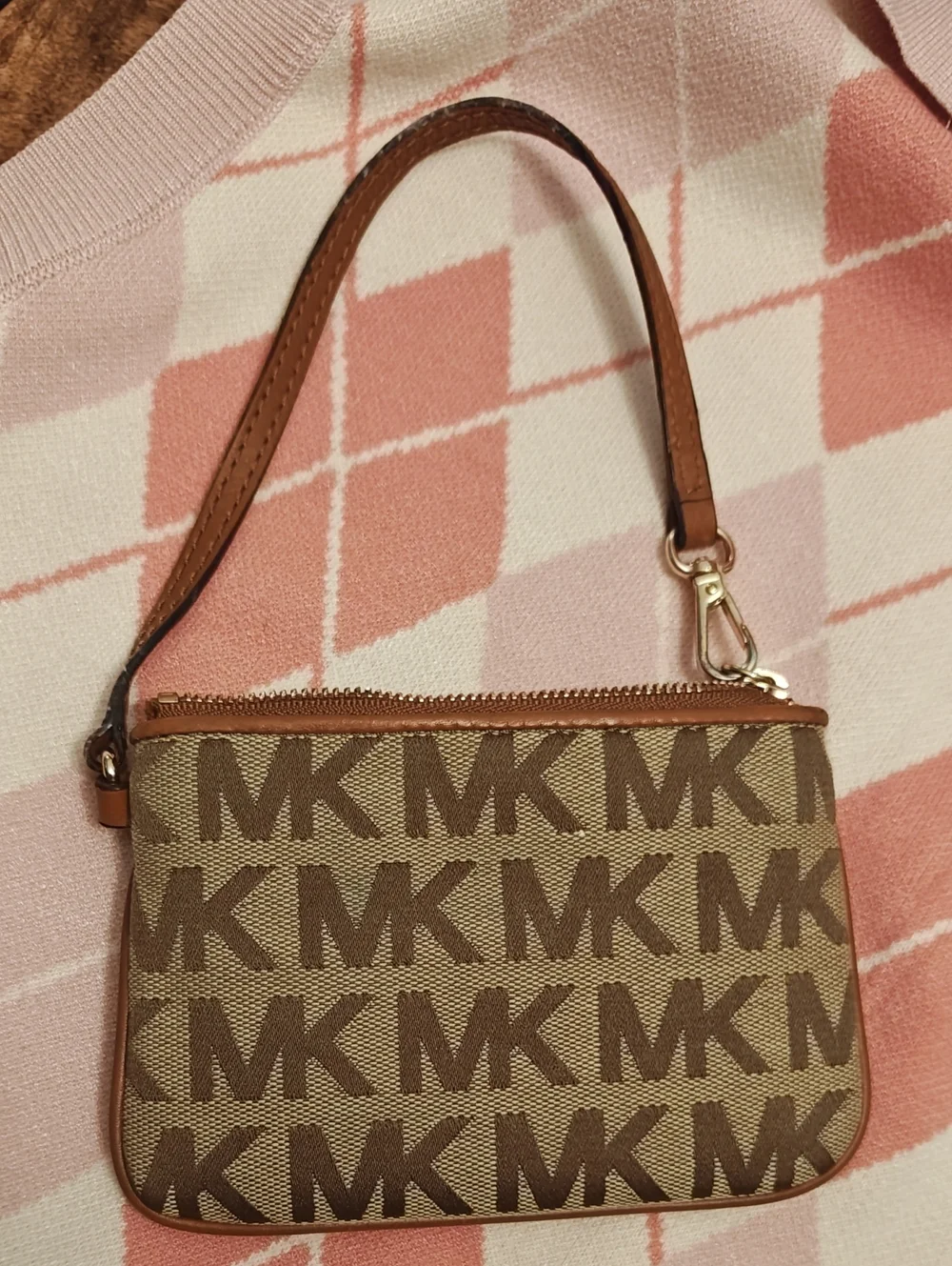 Michael Kors Tan & Brown MK Logo Wristlet